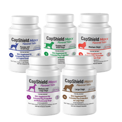 CapShield Maxx© Flavored Tabs - Canine CapShield, Maxx, Flavored, Tabs, Canine, Plus, scored, beef, flavored, tablet, size, Dog, Extra, Large, XL, economical, dosing, Color, coded, Skin, Supplement, Extended, Flea, Protection, combination, Nitinpyram, Lufenuron, growth, inhibitor, IGR, blood, stream, system, 30, day, thirty, blood, feed, reproduce, sterilize, introduce, long-term, environment, American, made, USA, control, small, medium, puppy