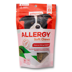 PetsPrefer® Allergy Soft Chews PetsPrefer, Allergy, Soft, Chew, 30, count, pet, vet, treat, med, supplement, maintain, immune, seasonal, allergies, skin, issues, treat, aid, heal, assist, histamine, level, 2, ADEPPT, 1, Flavocol, Cane, Molasses, Canola, Oil, Dried, Potato, Glycerin, Lactic, Acid, Natural, Pork, Flavor, Starch, Sorbic, Acid, Sunflower, Lecithin, tumeric, health, care