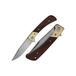 American Buffalo® Scout Ball Bearing Folder-D2 American, Buffalo, abkt, Scout, Ball, Bearing, Fold, D2, series, EDC, Knife, knives, ball-bearing, sandal, wood, handle, steel, satin, finish, blade, frame, lock, brass, bolster, reversible, pocket, clip, Perfect, collection, Close, Length, 4”, Blade, 3.25”, pivot, system, pocket, clip, farm, supply, barn, shop, sporting, good, tools, effective, sharp, hardware