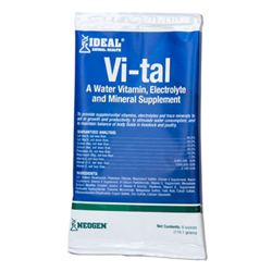 Ideal® Animal Health Vi-tal - 6 oz. Vi-tal, Water Supplement, Swine Electrolyte, Swine supplement, Swine Vitamins, Poultry Electrolyte, Poultry supplement, Poultry Vitamins, Ideal Instruments, Ideal, Animal Health Vi-tal, Vi-tal, Vital Electrolyte